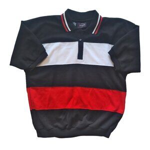 Vintage Men's Pacific Club 80s Red + Black Color Block Polo Shirt - Large